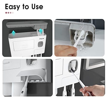 iHave Toothbrush Holder Wall Mounted with Toothpaste Dispenser