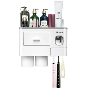 iHave Toothbrush Holder Wall Mounted with Toothpaste Dispenser