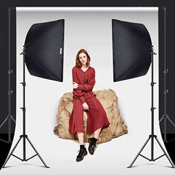 Softbox Lighting Kit Photography Studio Continuous Lighting Equipment 20x 27 inch & E27 150W Bulbs 5500K Photo Equipment for Model Portraits Advertising Video Shooting Photography