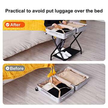 Heybly Luggage Rack,Pack of 2,Steel Folding Suitcase Stand with Storage Shelf for Guest Room Bedroom...