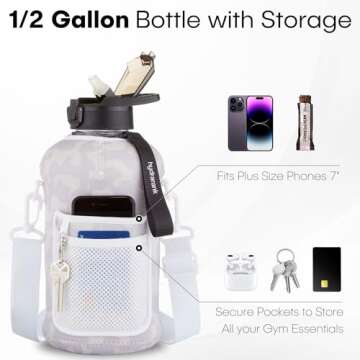 HYDRARANK Half Gallon Water Bottle with Storage Sleeve and Straw Lid - BPA Free Large Gym Water Bottle - Leak Proof - Reusable Water Jug with Strap, Handle for Daily Hydration (74 Ounce)