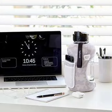 HYDRARANK Half Gallon Water Bottle with Storage Sleeve and Straw Lid - BPA Free Large Gym Water Bottle - Leak Proof - Reusable Water Jug with Strap, Handle for Daily Hydration (74 Ounce)