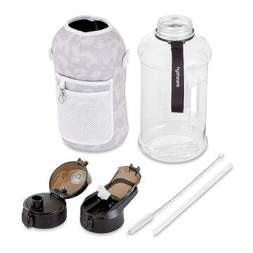 HYDRARANK Half Gallon Water Bottle with Storage Sleeve and Straw Lid - BPA Free Large Gym Water Bottle - Leak Proof - Reusable Water Jug with Strap, Handle for Daily Hydration (74 Ounce)