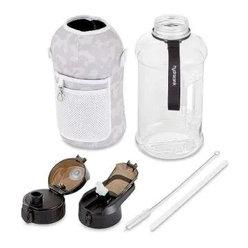 HYDRARANK Half Gallon Water Bottle with Storage Sleeve and Straw Lid - BPA Free Large Gym Water Bottle - Leak Proof - Reusable Water Jug with Strap, Handle for Daily Hydration (74 Ounce)