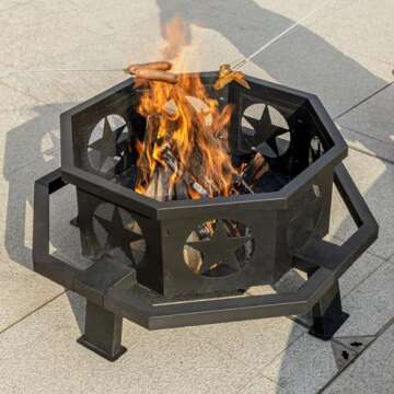 Panovue 35 inch Fire Pit for Outside, Heavy Duty Wood Burning Fire Pits,Outdoor Fireplace Octagonal ...
