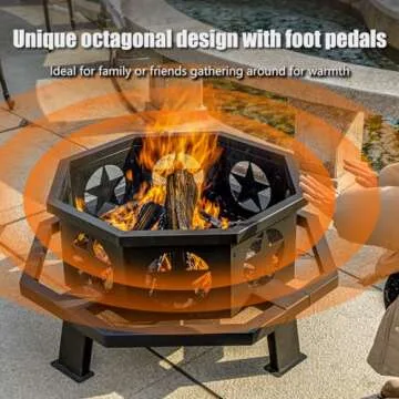 Panovue 35 inch Fire Pit for Outside, Heavy Duty Wood Burning Fire Pits,Outdoor Fireplace Octagonal Firepit for Camping, Backyard, Patio