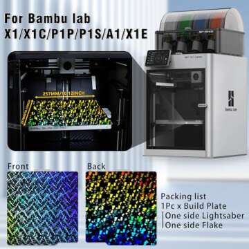 Wefuit Upgraded H1H Build Plate for Bambu Lab A1/X1/X1C/X1E/P1P/P1S 3D Printer,Smooth Lightsaber+Smooth Flake Spring Steel Plate,257x257mm Heated Bed Double Sided Flexible Sheet Removable Platform.