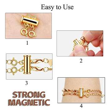 OHINGLT Necklace Layering Clasps Magnetic Slide Lock Clasp Necklace Connector Multi Strands Slide Tube Clasps