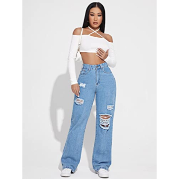 SweatyRocks High Waisted Ripped Boyfriend Jeans for Women