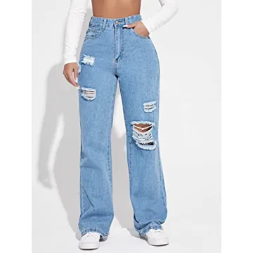 SweatyRocks High Waisted Ripped Boyfriend Jeans for Women