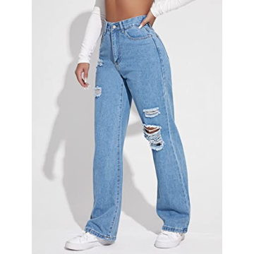 SweatyRocks High Waisted Ripped Boyfriend Jeans for Women