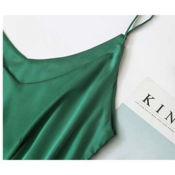 Wantschun Womens Silk Satin Camisole Cami Plain Strappy Vest Top T-Shirt Blouse Tank Shirt V-Neck Spaghetti Strap US Size S;Green