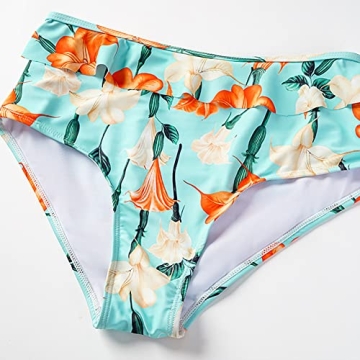 Floral Swimsuits for Women 2 Piece Bikini Set with Ruffle Long Beach Skirt V-Neck Bathing Suit Swimwear Cover ups Blue+Green Large