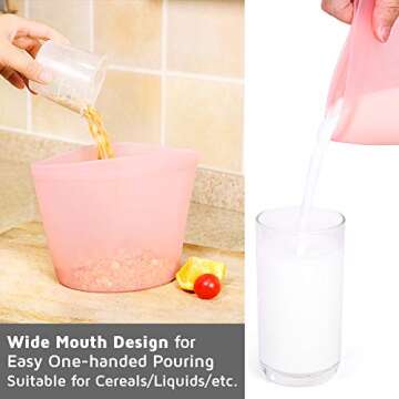 Reusable Food Storage Bags 3pack 100% Silicone Freezer Microwave Dishwasher Safe Washable Ziplock Airtight Seal BPA Free Leakproof Sandwich Lunch Snack Fruit Liquid Preservation Container ECO-Friendy