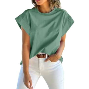 Tankaneo Womens Summer Cap Sleeve Tank Top Crew Neck Solid Casual Loose Fit Basic Tee Shirt Green