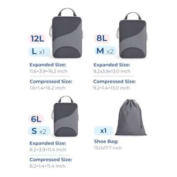 BAGSMART Compression Packing Cubes for Travel, 6 Set Travel Packing Cubes for Suitcases, Compression...