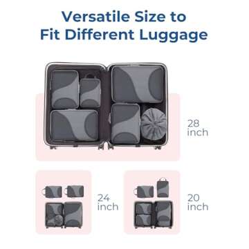 BAGSMART Compression Packing Cubes for Travel, 6 Set Travel Packing Cubes for Suitcases, Compression Suitcases Organizers Bag Set for Travel Essentials, Lightweight Packing Organizers Grey