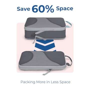 BAGSMART Compression Packing Cubes for Travel, 6 Set Travel Packing Cubes for Suitcases, Compression Suitcases Organizers Bag Set for Travel Essentials, Lightweight Packing Organizers Grey