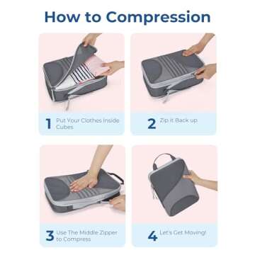 BAGSMART Compression Packing Cubes for Travel, 6 Set Travel Packing Cubes for Suitcases, Compression Suitcases Organizers Bag Set for Travel Essentials, Lightweight Packing Organizers Grey