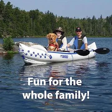 Sea Eagle SE370 3 Person Inflatable Portable Sports Kayak w/Seats, Paddles, Foot Pump and Carrybag