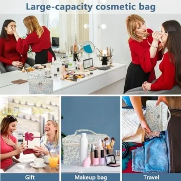 Charming Floral Cotton Makeup Bag for Women Travelers