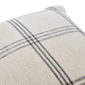 Creative Co-Op Square Plaid Cotton Pillow Cover, Grey, 20" x 20"