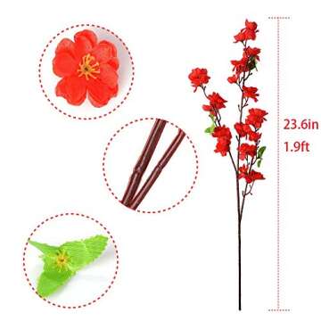 Callu 10Pcs Artificial Flowers Peach Blossom Simulation Peach Branches Flowers Silk Peach Flowers Bouquets Faux Spring Peach Fake Plants for Wedding Home Christmas Indoor Outdoor Decorative