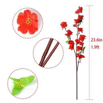 Callu 10Pcs Artificial Flowers Peach Blossom Simulation Peach Branches Flowers Silk Peach Flowers Bouquets Faux Spring Peach Fake Plants for Wedding Home Christmas Indoor Outdoor Decorative