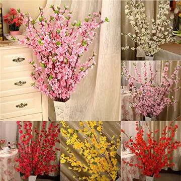 Callu 10Pcs Artificial Flowers Peach Blossom Simulation Peach Branches Flowers Silk Peach Flowers Bouquets Faux Spring Peach Fake Plants for Wedding Home Christmas Indoor Outdoor Decorative