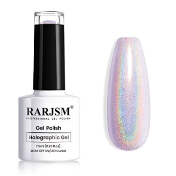 RARJSM Holographic Nail Polish - Eco-Friendly Light Purple Glitter Gel 7.5ML
