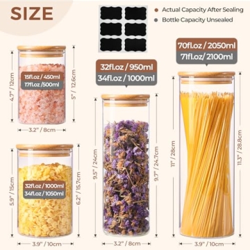 ComSaf Glass Food Storage Jars Set of 6 for Kitchen Organization