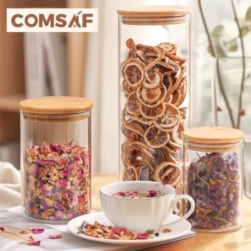 ComSaf Glass Food Storage Jars Set of 6 for Kitchen Organization
