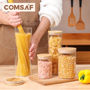ComSaf Glass Food Storage Jars Set of 6 for Kitchen Organization