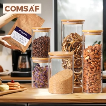 ComSaf Glass Food Storage Jars Set of 6 for Kitchen Organization