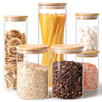 ComSaf Glass Food Storage Jars Set of 6 for Kitchen Organization