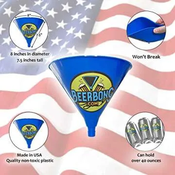 Beer Bong Funnel with Valve - USA Made Extra Long 3ft (36 inch) Tubing Kink-Free + Shotgun Keychain - 40 oz USA Made 100% Recycled Funnel for Beer Drinking Games, College Parties, Spring Break