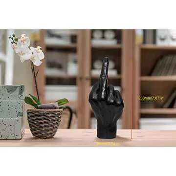 Blowind Silver Polyresin Hand Gesture Desk Statues Finger Sculpture Decor - Silver Personality Finger Practical Joke Halloween Prank Gifts (Personality-Black)