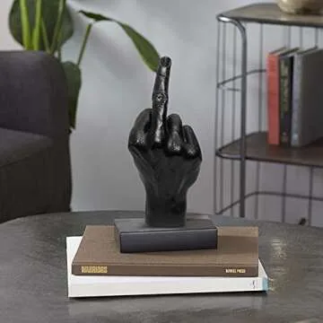Blowind Silver Polyresin Hand Gesture Desk Statues Finger Sculpture Decor - Silver Personality Finger Practical Joke Halloween Prank Gifts (Personality-Black)