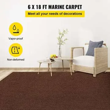 Happybuy Marine Carpet, 6 ft x 13.1 ft Deep Brown Marine Grade Boat Carpet, Marine Carpeting with Soft Cut Pile and Water-Proof TPR Backing, Carpet Roll for Home, Patio, Porch, Deck