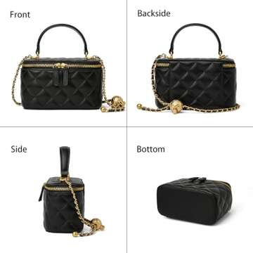DORIS&JACKY Small Quilted Square Box Crossbody Purse For Women Designer Mini Top Handle Pouch Purse With Metal Chain Strap (1-Black)