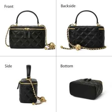 DORIS&JACKY Small Quilted Square Box Crossbody Purse For Women Designer Mini Top Handle Pouch Purse With Metal Chain Strap (1-Black)