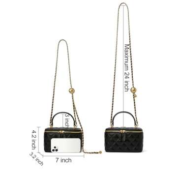 DORIS&JACKY Small Quilted Square Box Crossbody Purse For Women Designer Mini Top Handle Pouch Purse With Metal Chain Strap (1-Black)