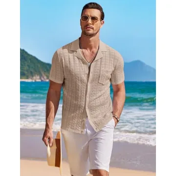 COOFANDY Men's Vintage Button Down Short Sleeve Polo Shirt