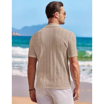 COOFANDY Men's Vintage Button Down Short Sleeve Polo Shirt