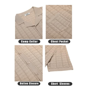 COOFANDY Men's Vintage Button Down Short Sleeve Polo Shirt