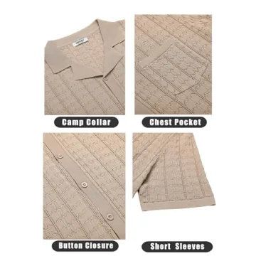 COOFANDY Men's Vintage Button Down Short Sleeve Polo Shirt