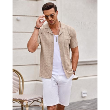 COOFANDY Men's Vintage Button Down Short Sleeve Polo Shirt