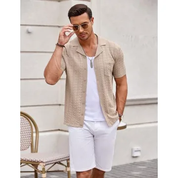 COOFANDY Men's Vintage Button Down Short Sleeve Polo Shirt