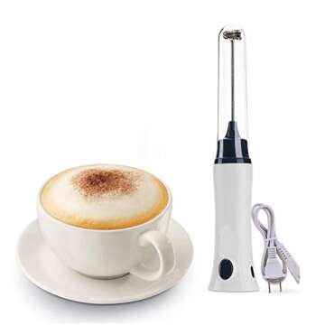 Rechargeable Eggbeater Handheld Stainless Milk Frother Foamer Blender Coffee Mixer with Charging Cable