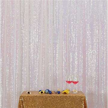 Eternal Beauty White Iridescent Sequin Backdrop, 5x6 Ft Glitter Background Curtains for Shimmer Photography Party Wedding Birthday Back Drop Decor